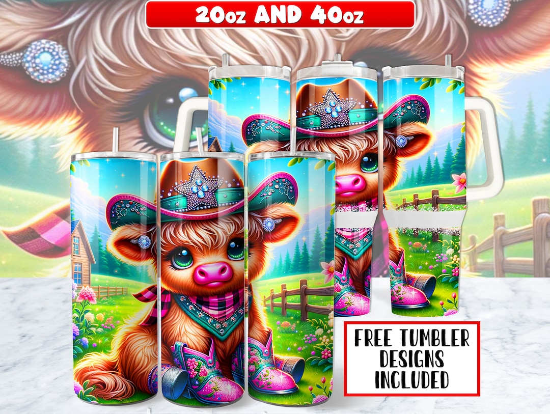 Cowboy Cow Tumbler Wrap PNG Design 20 Oz Skinny Tumbler , Cowgirl 40oz ...