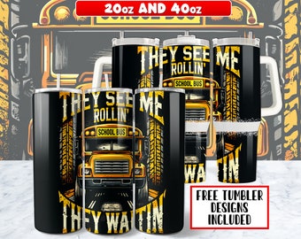 20oz och 40oz skolbusschaufförsmugg med PNG-design, 40oz bussmugg och 20 oz smalt tumblermugg med sublimeringsdesign, Instant Down