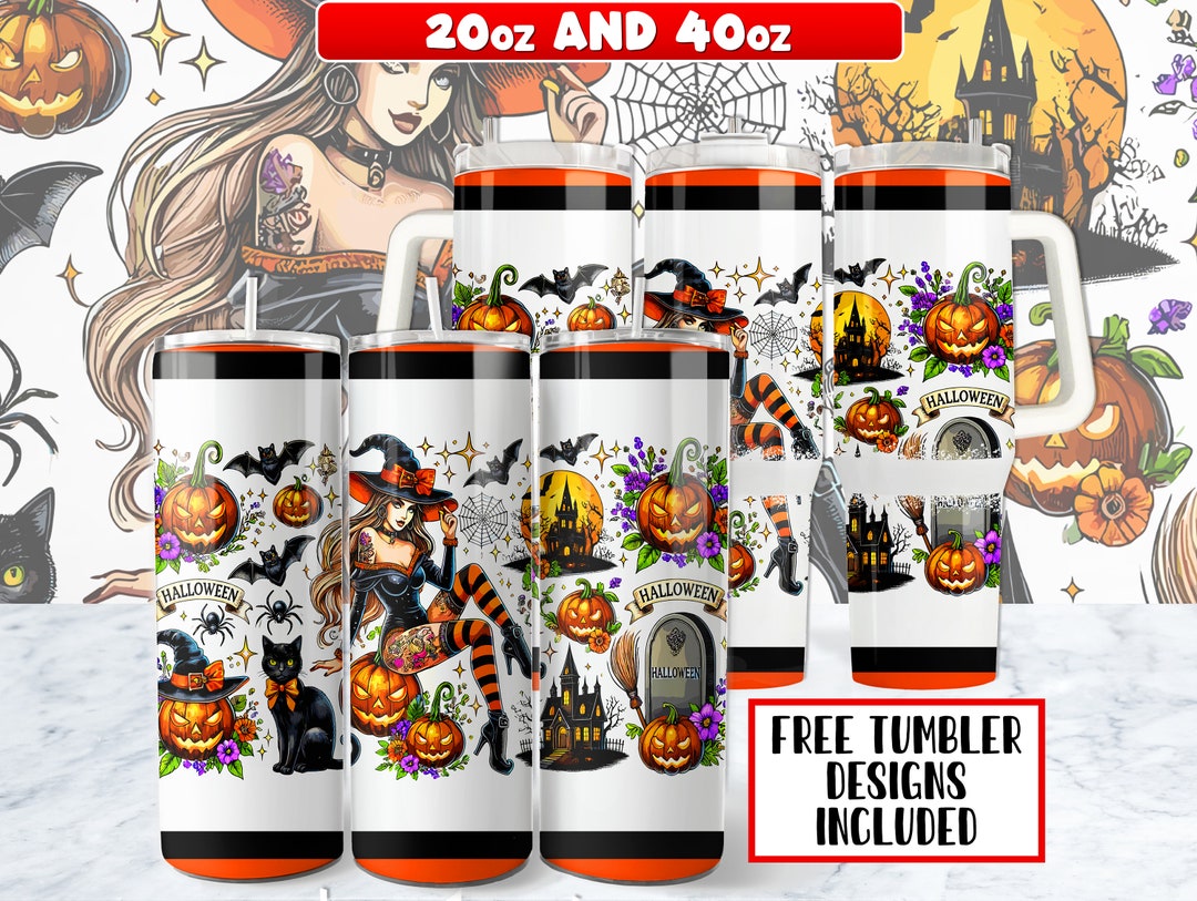 Halloween Tattoo Tumbler Wrap PNG Design 20 Oz Skinny Tumbler, Witch ...