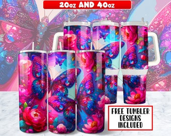 Butterfly Tumbler Wrap PNG Design 20 oz Skinny Tumbler, Butterfly 40oz Tumbler Wrap PNG Design, Instant Digital Download