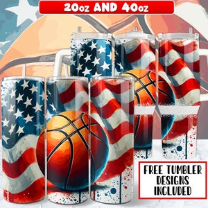 Basketball Tumbler Wrap PNG Design 20 oz Skinny Tumbler, USA Flag Basketball 40oz Tumbler Wrap PNG Design, Instant Digital Download
