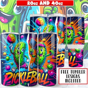 20oz och 40oz Pickleball Tumbler Wrap PNG-design, Pickleball 40 oz Tumbler Wrap och 20 oz Skinny Tumbler Wrap sublimeringsdesign, Instant Down bild 1