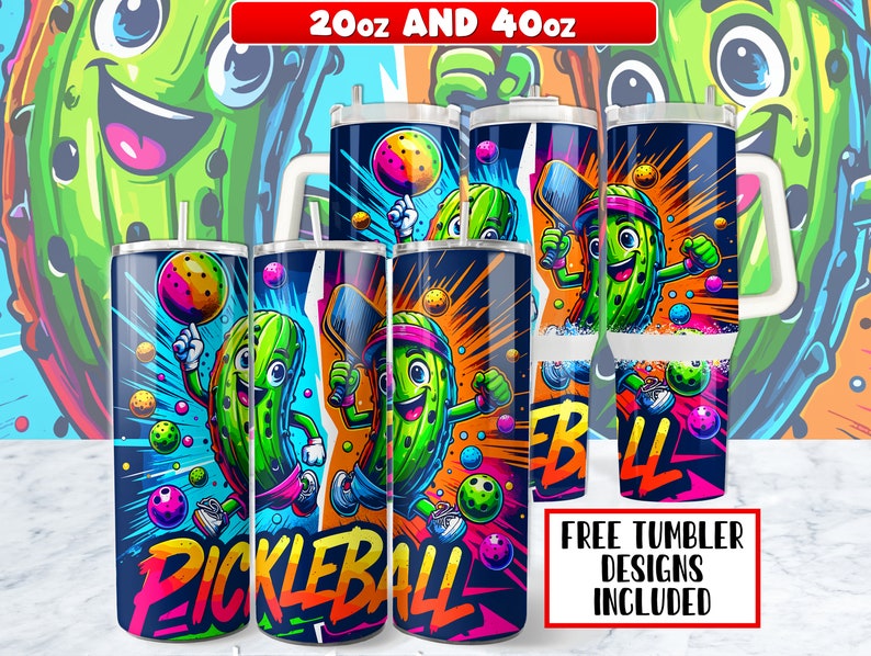 20oz och 40oz Pickleball Tumbler Wrap PNG-design, Pickleball 40 oz Tumbler Wrap och 20 oz Skinny Tumbler Wrap sublimeringsdesign, Instant Down bild 1