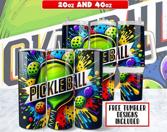 20oz och 40oz Pickleball Tumbler Wrap PNG-design, Pickleball 40 oz Tumbler Wrap och 20 oz Skinny Tumbler Wrap sublimeringsdesign, Instant Down