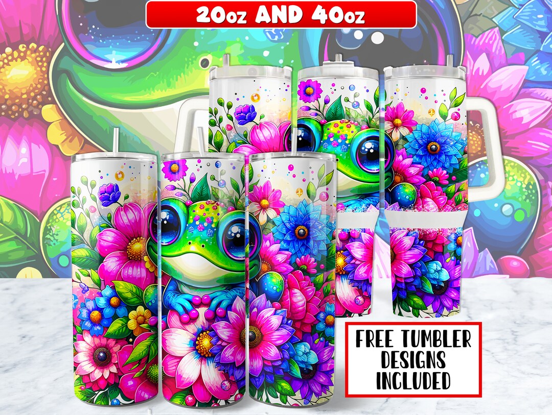 Frog Tumbler Wrap PNG Design 20 Oz Skinny Tumbler, Floral, Flowers Frog ...