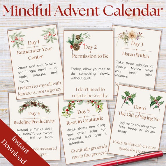 Mindful Advent Calendar 24 Self Care Activities Christmas Countdown (Digital Download)