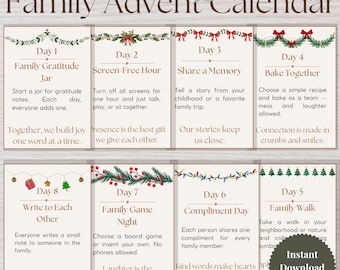 Family Christmas Advent Calendar 24 Activity Cards (Digital Download)