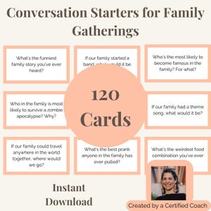 Reuniões familiares Iniciadores de conversa Jantar de feriado Quebra-gelos Jogo divertido para impressão para famílias Download digital