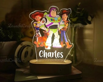 Gepersonaliseerd Toy Story-nachtlampje, kindernachtlampje kinderkamer decor voor baby, aangepaste naam Buzz Lightyear led-lamp, verjaardagscadeau