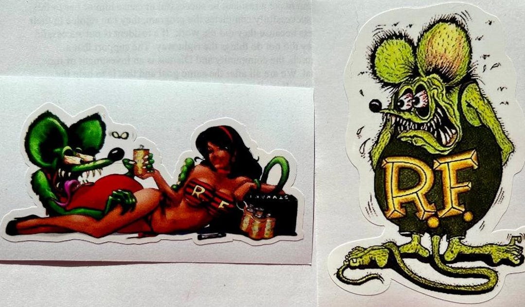 2-Pack Rat Rod Hot Rod Chopper Tattoo Rat Fink Sticker – Pot 420 Weed Tools Theme