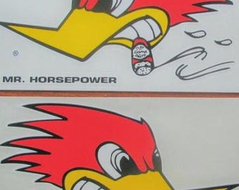 Pacote com 2 adesivos do Sr. Horsepower, Hot Rod, Rat Fink, motocicletas, ferramentas e corrida.