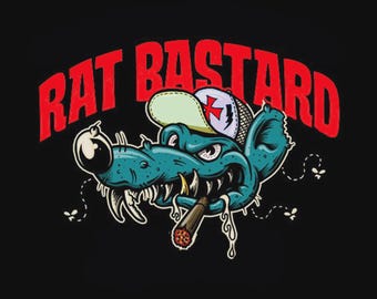 1- Adesivo engraçado Rat Bastard Rat Fink para motociclistas hot rod e ferramentas