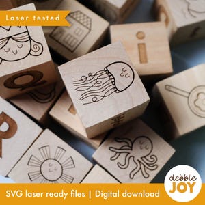 Blocchi di lettere in legno SVG, blocchi di alfabeto vintage, regalo per baby shower, file di incisione per taglio laser SVG, licenza commerciale