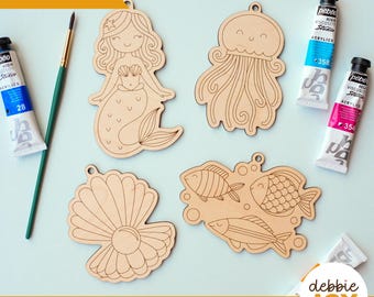Mini Mermaid Paint Kit SVG Set: Under the Sea Party Favors, Laser Cut Files (Commercial License)