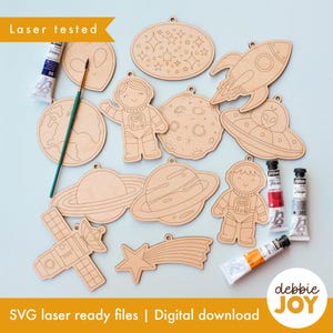 Kit di pittura spaziale in formato SVG, regalo per bambini, astronauta, razzo, attività per bambini, file per incisione e taglio laser SVG, licenza commerciale