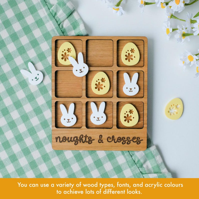 Easter Tic Tac Toe Laser Cut SVG File: Bunny & Egg Game (commercial ...
