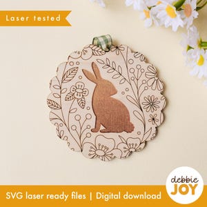 Tag de cesta de Páscoa de coelho SVG, Tag de presente de flores, Tag de madeira, Vieira, Para presentes de Páscoa, Arquivos de gravação de corte a laser SVG, Licença comercial