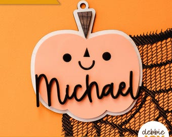 Halloween Pumpkin Basket Tag SVG: Personalized Laser Cut File (Commercial License)