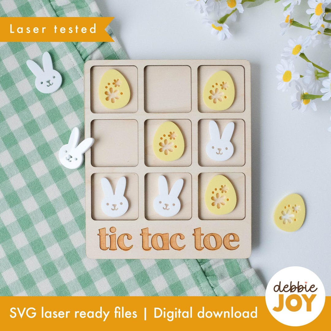 Easter Tic Tac Toe Laser Cut SVG File: Bunny & Egg Game (commercial ...