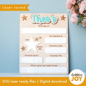Erster Tag des Schulschilds SVG, wiederverwendbares Schulschild mit Sternen, Laser SVG-Schneidgravurdateien, kommerzielle Lizenz