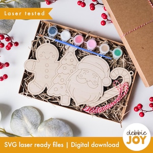Christmas Paint Kit SVG Bundle, DIY Weihnachtsschmuck, Paintable Weihnachtsschmuck für Kinder, Lasercutting-Dateien, kommerzielle Lizenz