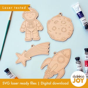 Mini kit di pittura spaziale SVG, bomboniera per bambini, astronauta, razzo, attività per bambini, file per incisione e taglio laser SVG, licenza commerciale