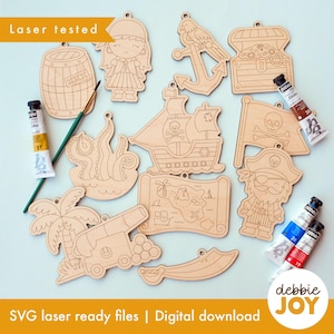 Kit de peinture pirate SVG, cadeau d'anniversaire pour enfants, activité pour enfants monstre marin, fichiers de gravure et de découpe laser SVG, licence commerciale