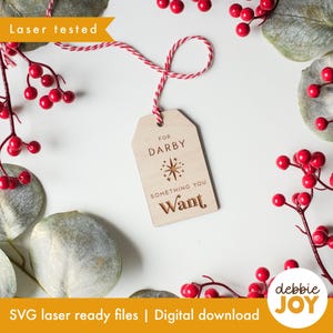 Etiquetas de regalo navideñas SVG "Something You Want", etiquetas de regalo con estrellas, Navidad consciente, archivos de corte y grabado láser SVG, licencia comercial
