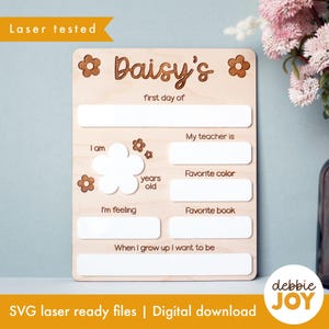Erster Tag des Schulschilds SVG, wiederverwendbares Schulschild mit Blumen, Laser SVG-Schneidgravurdateien, kommerzielle Lizenz