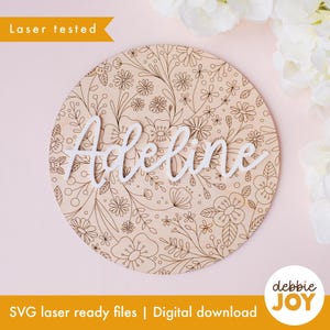Frühling Blumen Zeichen SVG, DIY Wohnkultur, Holz Namen Schild Backer, Kinderzimmer Dekor, Laser SVG-Schneiden Gravurdateien, kommerzielle Lizenz