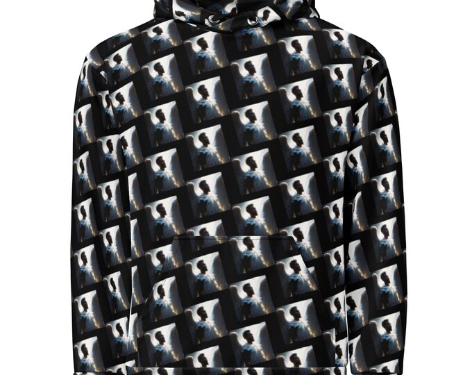 Unisex Hoodie with Angel Print, Recycled Polyester Fleece Lined pullover