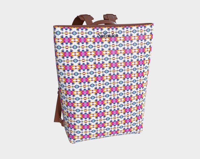 Printed Vegan Leather Backpack, Vibrant Pattern