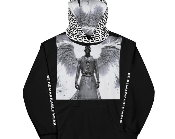 Unisex Angelic Print Hoodie: Soft Brushed Fleece, Recycled Polyester Blend