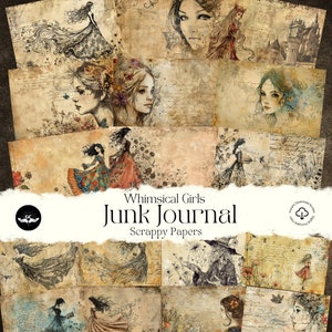 Whimsical Girls Junk Journal Pages Whimsical Ephemera Whimsical Junk Journal Papers Whimsical Digital Papers Girls Digital Papers Scrapbook