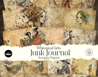 Whimsical Girls Junk Journal Pages Whimsical Ephemera Whimsical Junk Journal Papers Whimsical Digital Papers Girls Digital Papers Scrapbook