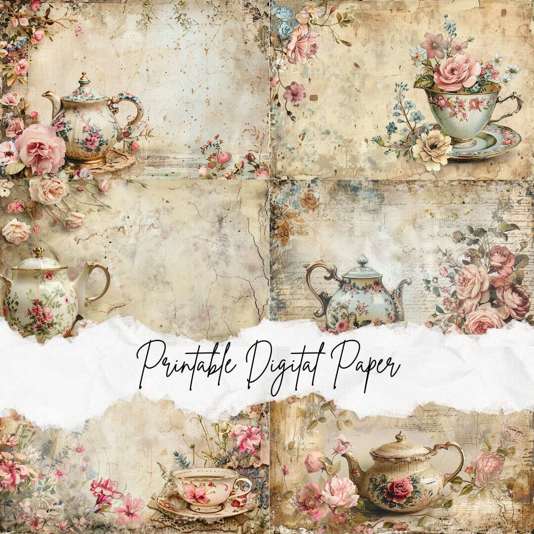 Shabby Chic Floral Teapot Junk Journal Kit Printable Pages of Tea ...