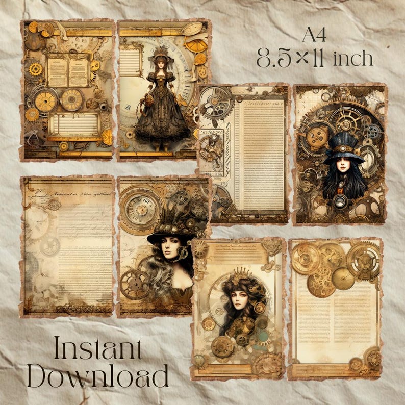 Steampunk Junk Journal Kit Digital Industrial Grunge Paper ATC Ephemera ...