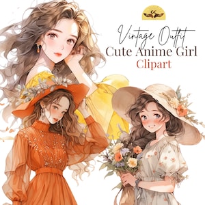 Anime Girl Storybook Character Clipart Cute Girl Clipart of A Cottage Girl Planner Clipart Scrapbooking Clipart Girls Junk Journal