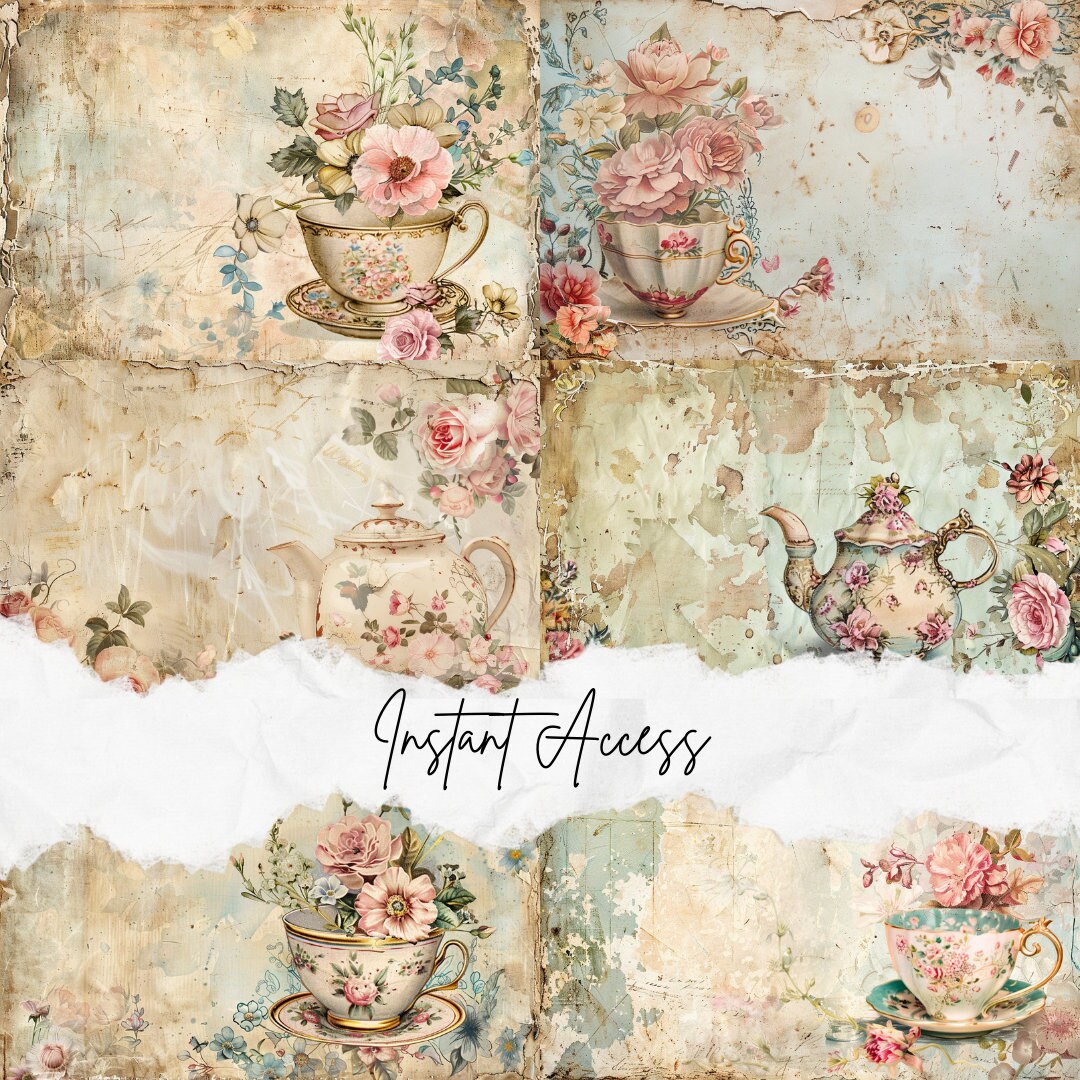 Shabby Chic Floral Teapot Junk Journal Kit Printable Pages of Tea ...