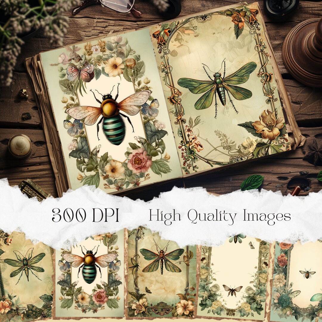 Vintage Insect Junk Journal Template Vintage Style Collage Paper Deco ...