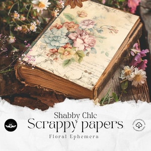 Sabby Chic Tea Party Scrappy Papers Junk Journal Pages Vintage Backing Paper Pink Rose Printable Digital Download Floral Scrappy Papers
