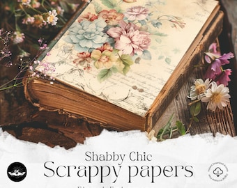 Sabby Chic Tea Party Scrappy Papers Junk Journal Pages Vintage Backing Paper Pink Rose Printable Digital Download Blommig Scrappy Papers