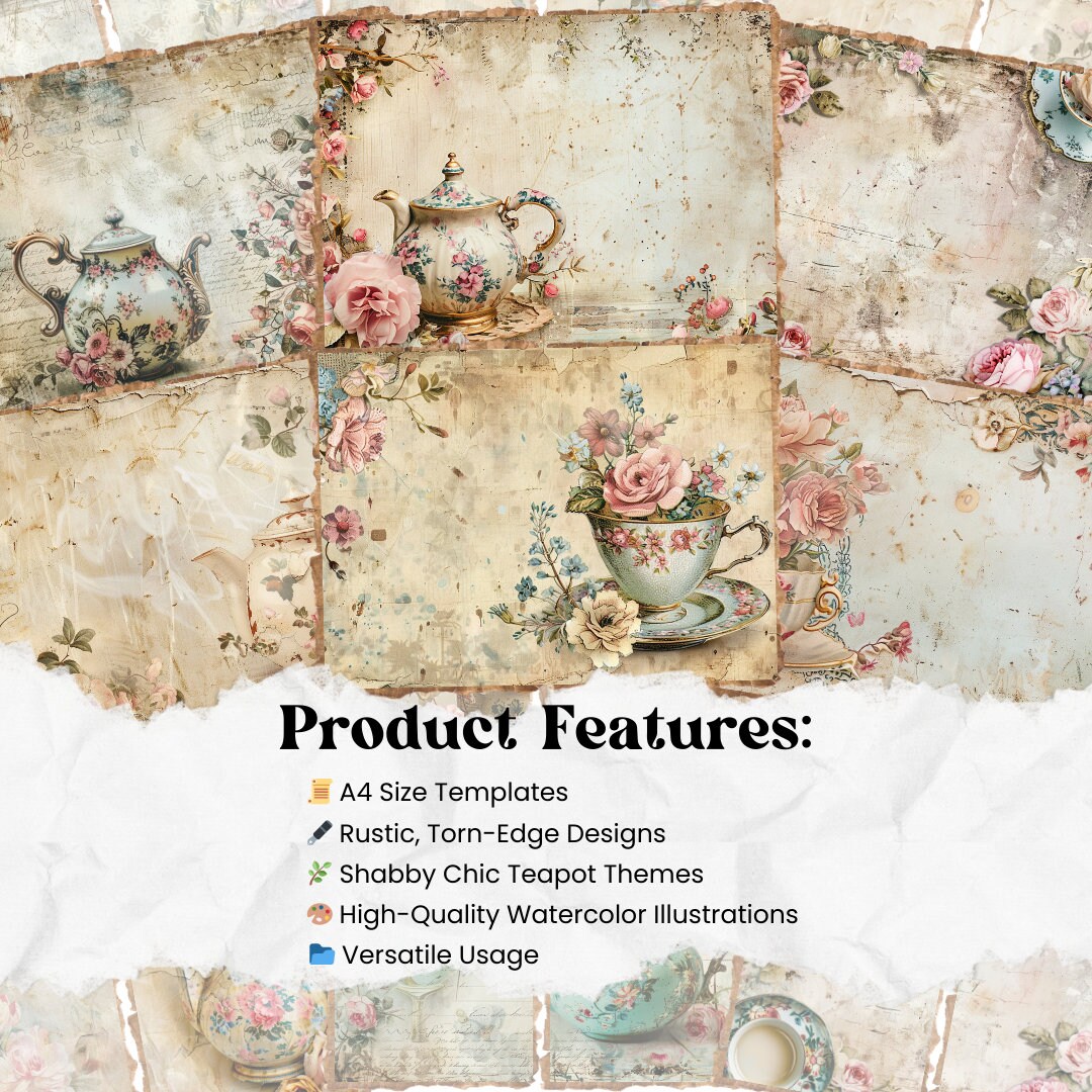Shabby Chic Floral Teapot Junk Journal Kit Printable Pages of Tea ...