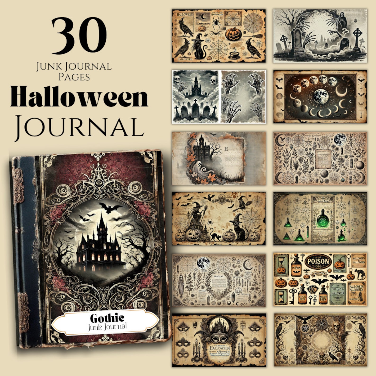 Halloween Junk Journal Kit Printable Junk Journal Halloween Vintage ...