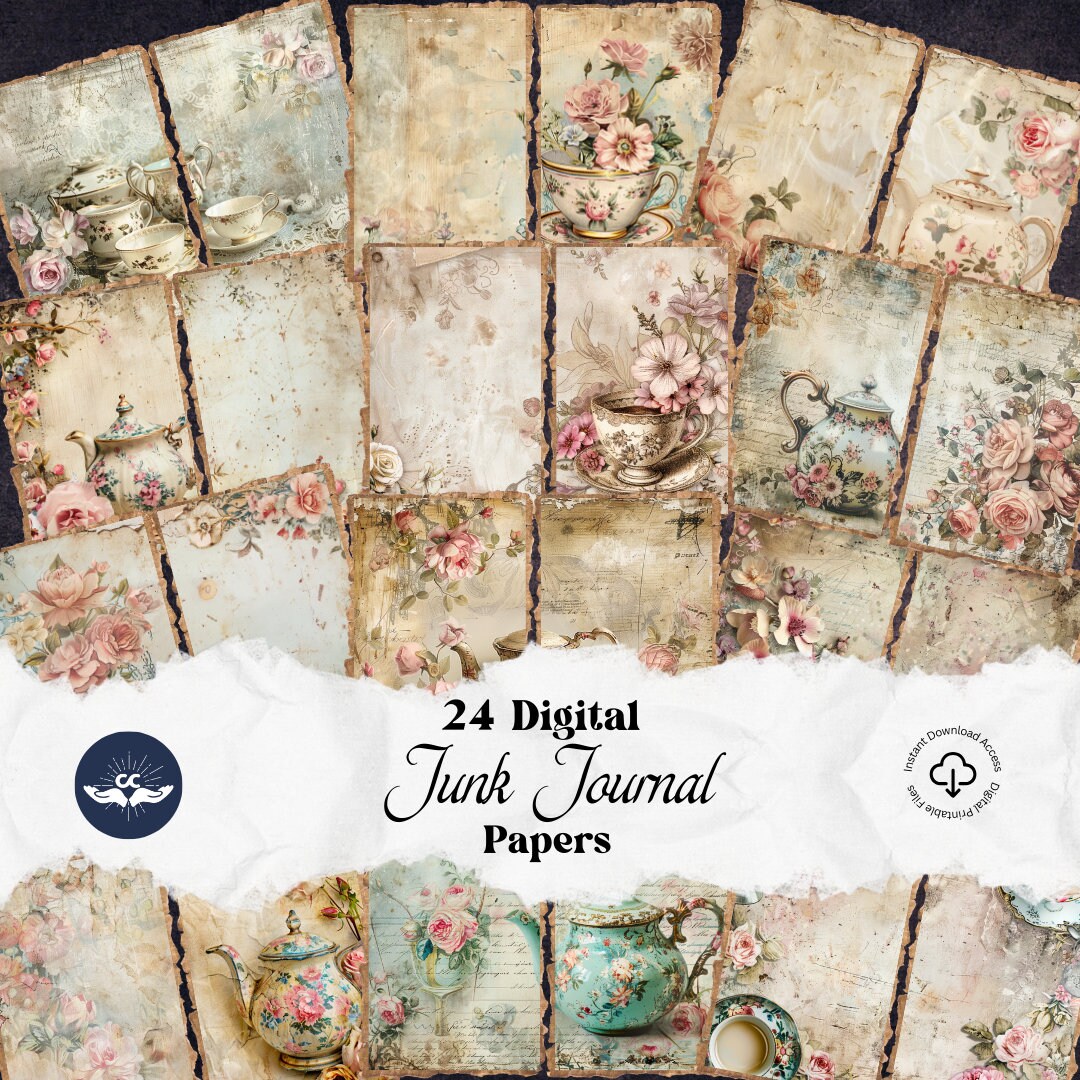 Shabby Chic Floral Teapot Junk Journal Kit Printable Pages of Tea ...