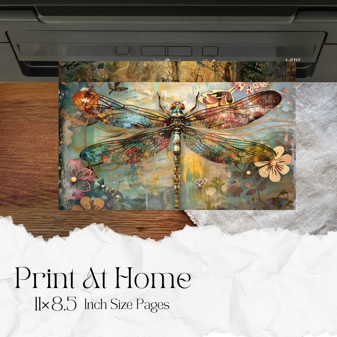 Folio Dragonflies Junk Journal Paper Printable Vintage Junk Journal Kit ...