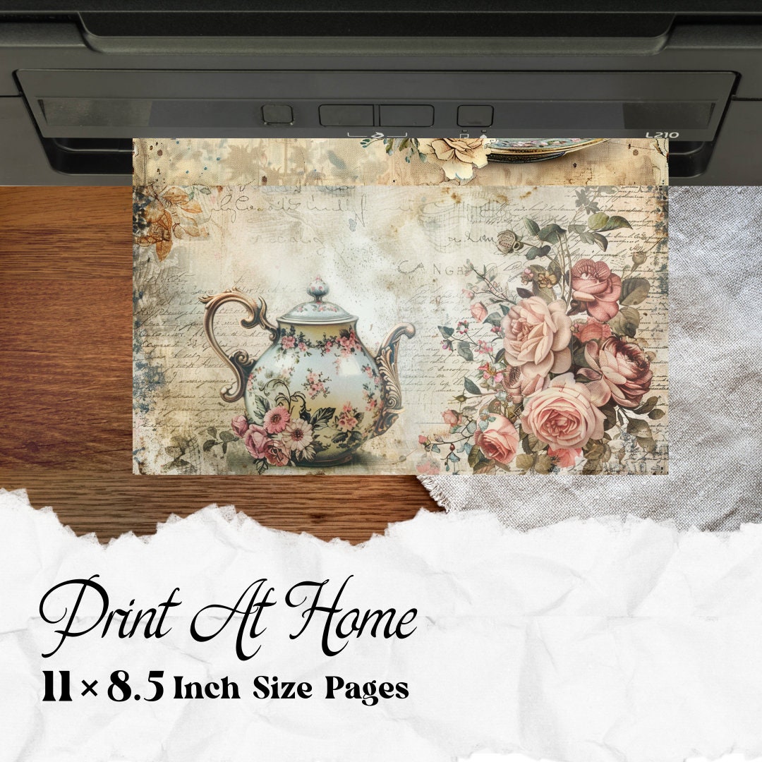 Shabby Chic Floral Teapot Junk Journal Kit Printable Pages of Tea ...