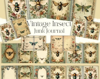 Vintage Insect Junk Journal Template Vintage Style Collage Paper Deco Paper Vintage Journaling Paper Junk Journaling Kit for Scrapbooking