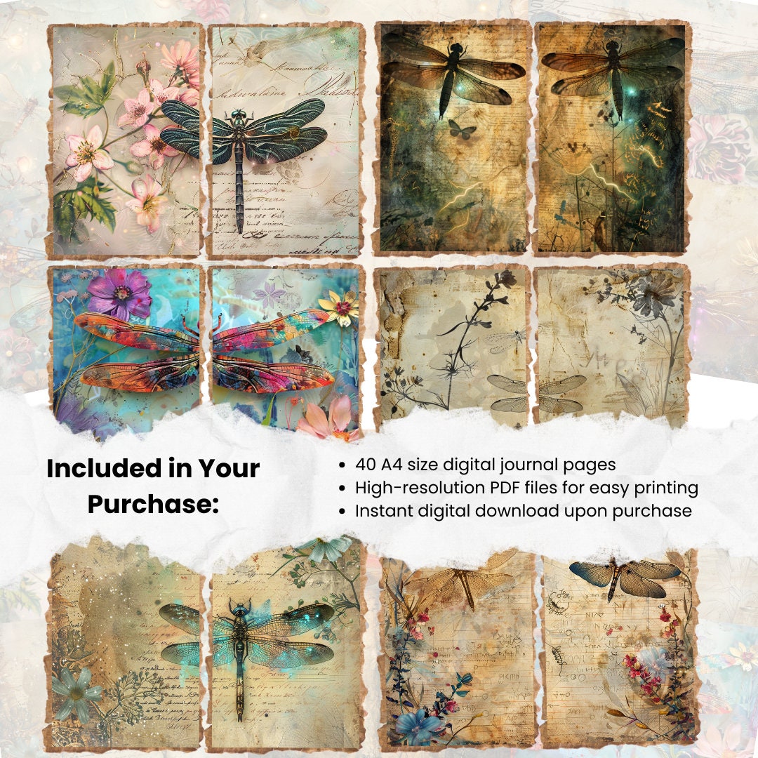 Folio Dragonflies Junk Journal Paper Printable Vintage Junk Journal Kit ...