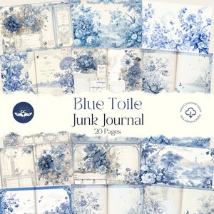 Französisch Blau Toile Junk Journal Papier Kit Digitales Scrapbook Papier Französisch Toile Printable Ephemera Papierhandwerk Collage Sheet